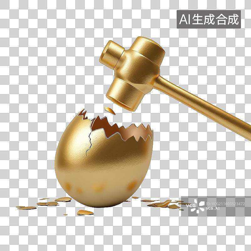 【AI数字艺术】金色蛋壳被锤击裂开图片素材