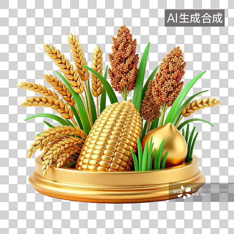 【AI数字艺术】金色谷物与作物的装饰展示图片素材
