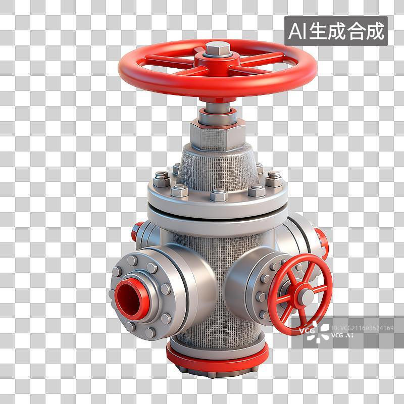 【AI数字艺术】带有红色把手的金属工业阀门图片素材