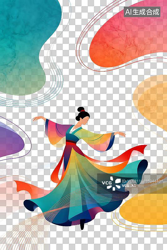 【AI数字艺术】古装古典美女跳舞抽象线条插画PNG免抠素材图片素材