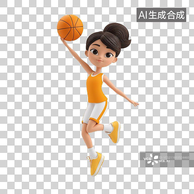 【AI数字艺术】卡通女孩打篮球图片素材