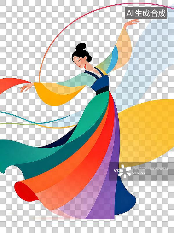 【AI数字艺术】古装古典美女跳舞抽象线条插画PNG免抠素材图片素材
