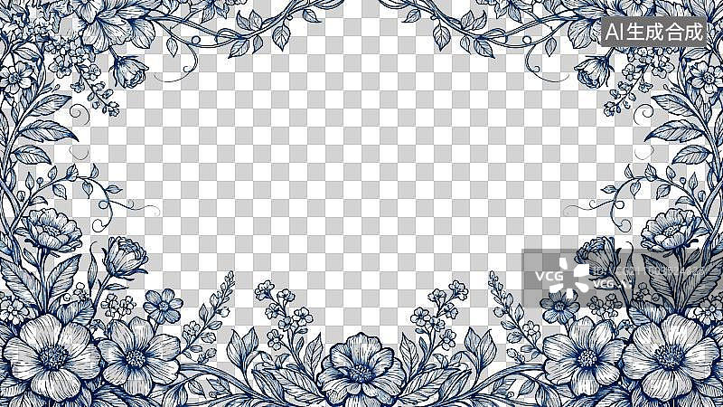 【AI数字艺术】花草植物主题欧式古典复古线稿插画PNG免抠素材图片素材