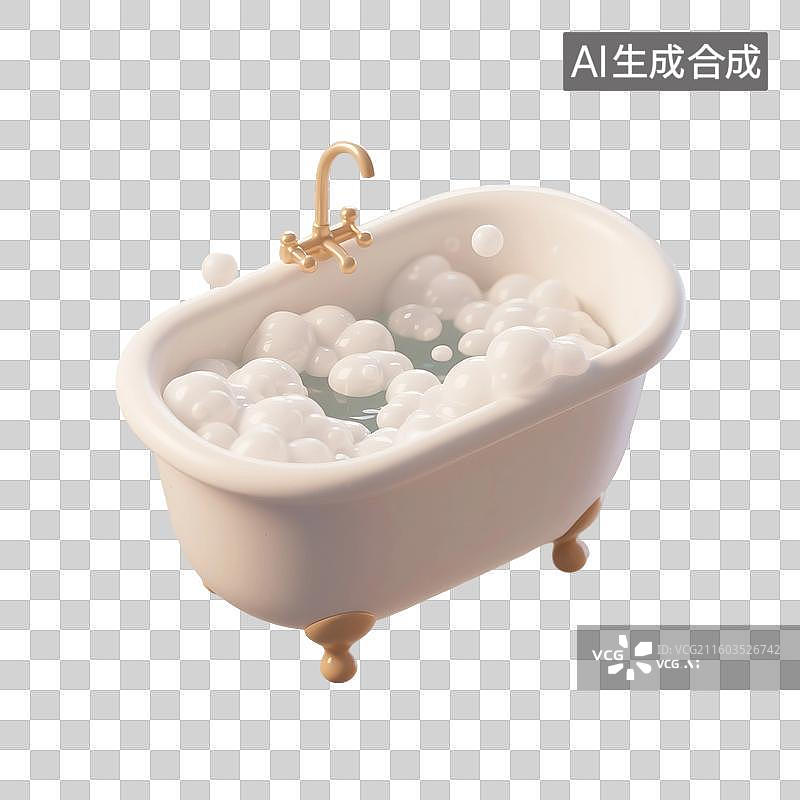【AI数字艺术】3D渲染，卡通浴缸，洗澡盆，泡泡浴，洗澡，沐浴，免抠元素图片素材