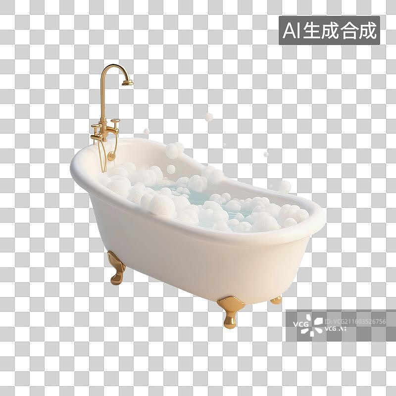 【AI数字艺术】3D渲染，卡通浴缸，洗澡盆，泡泡浴，洗澡，沐浴，免抠元素图片素材