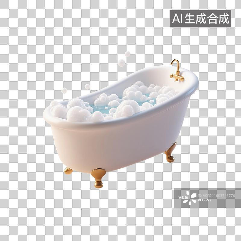 【AI数字艺术】3D渲染，卡通浴缸，洗澡盆，泡泡浴，洗澡，沐浴，免抠元素图片素材