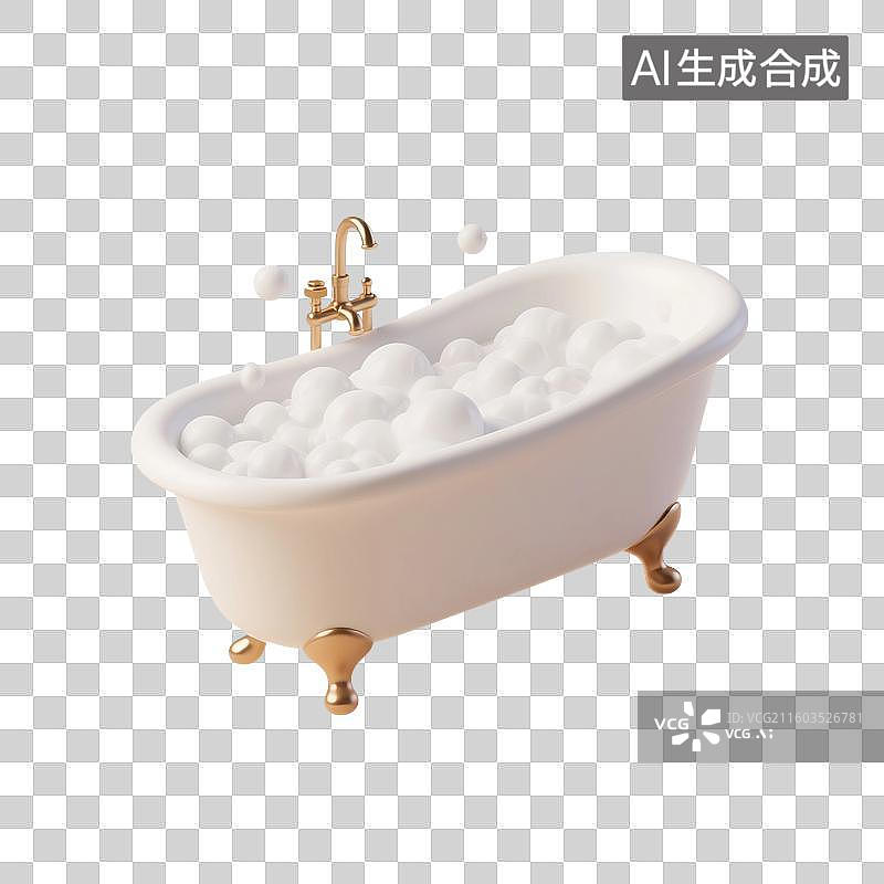 【AI数字艺术】3D渲染，卡通浴缸，洗澡盆，泡泡浴，洗澡，沐浴，免抠元素图片素材