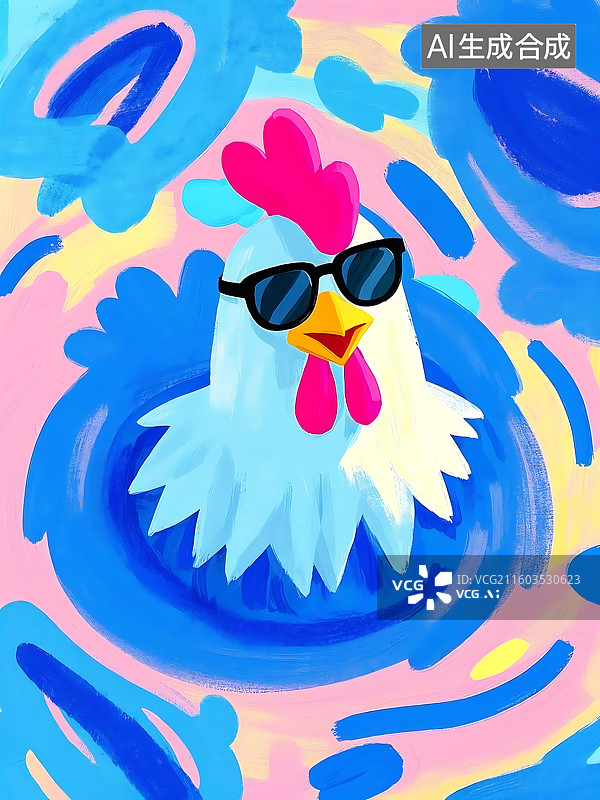 【AI数字艺术】戴墨镜的酷炫公鸡图片素材