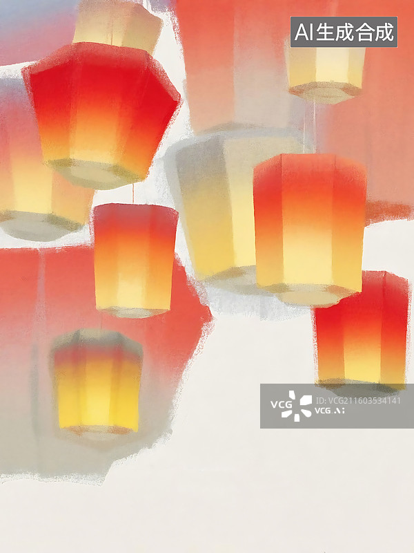 【AI数字艺术】空中悬挂的红色和黄色灯笼图片素材