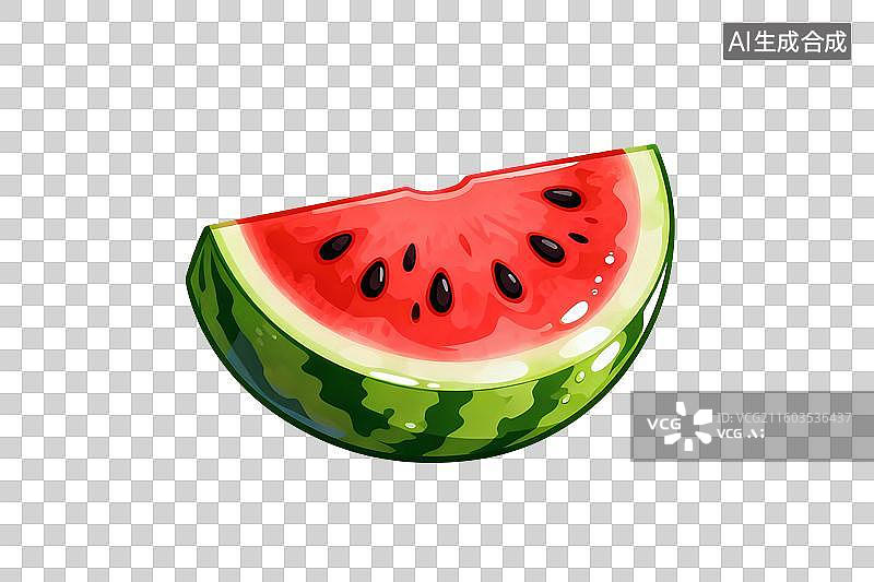 【AI数字艺术】卡通风格，一片西瓜，红色的果肉PNG格式的免扣元素图片素材