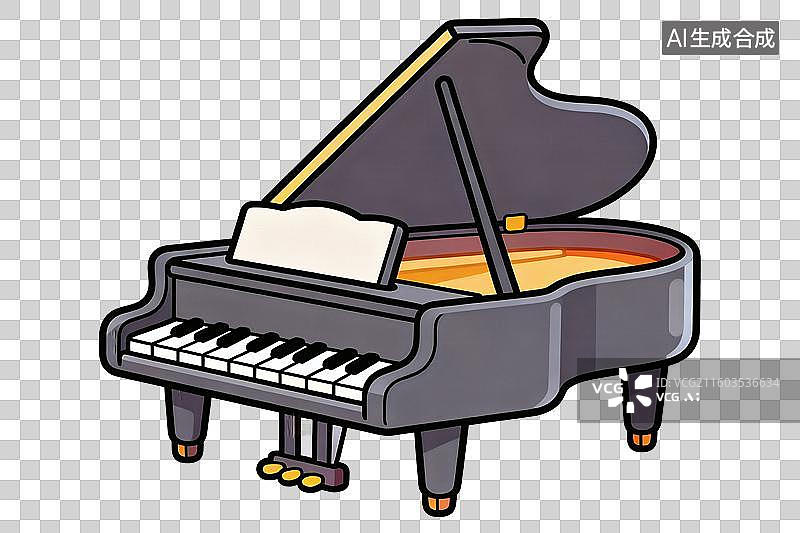 【AI数字艺术】卡通风格，一架三角钢琴PNG格式的免扣元素图片素材