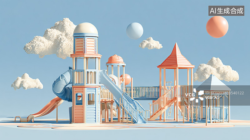 【AI数字艺术】彩色儿童城堡滑梯图片素材