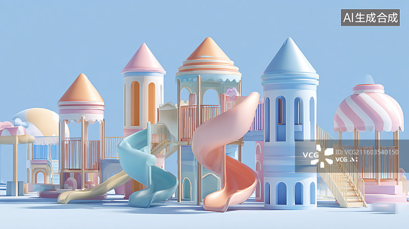 【AI数字艺术】彩色儿童城堡滑梯图片素材