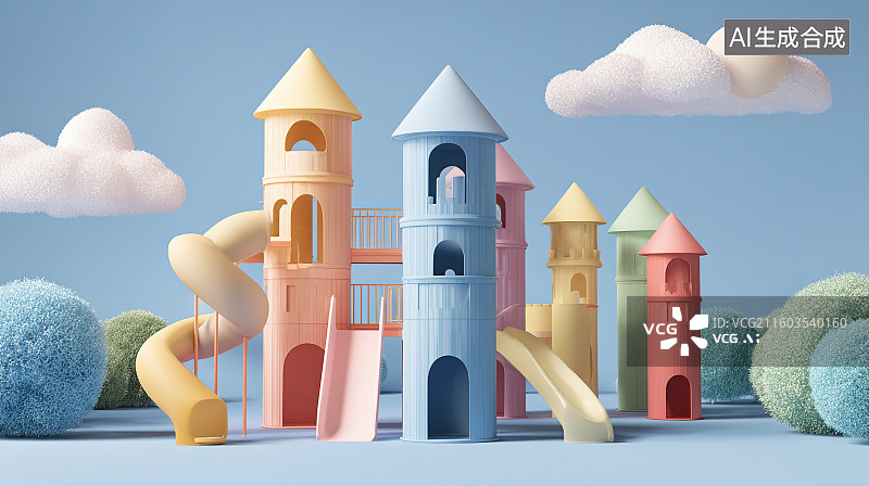 【AI数字艺术】彩色儿童城堡滑梯图片素材