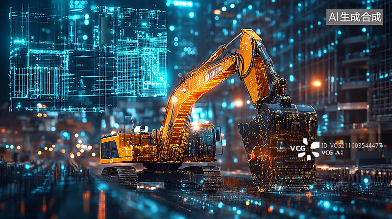 【AI数字艺术】城市建设中的智能挖掘机图片素材