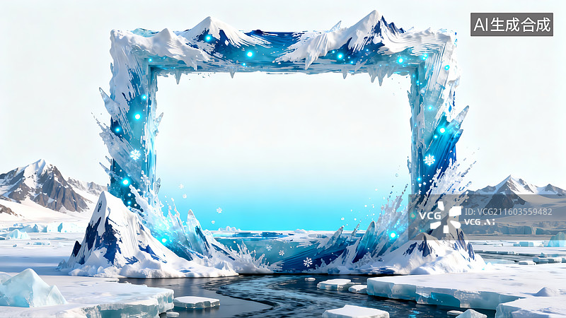 【AI数字艺术】梦幻冰雕框架极地冰雪创意景观图片素材