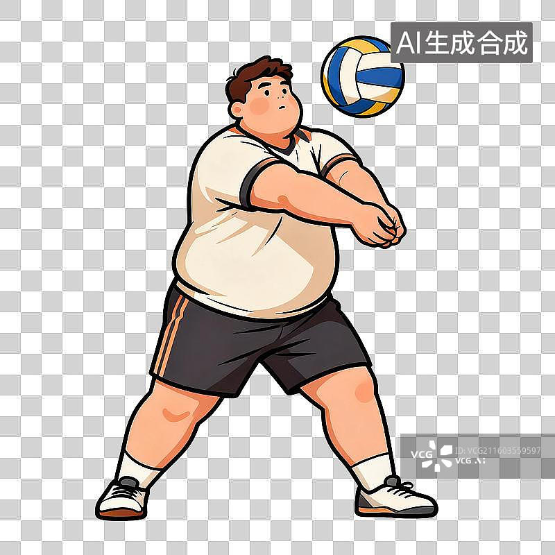 【AI数字艺术】一个胖胖的人在打排球图片素材