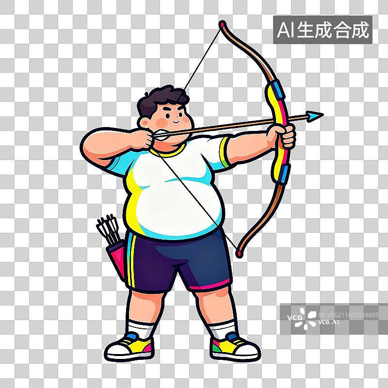 【AI数字艺术】男子拉弓射箭卡通形象图片素材