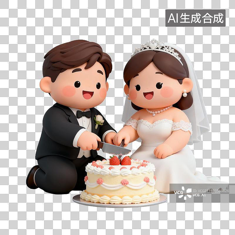 【AI数字艺术】可爱卡通新人切婚礼蛋糕图片素材