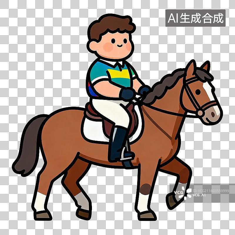 【AI数字艺术】卡通人物骑马展现马术运动图片素材