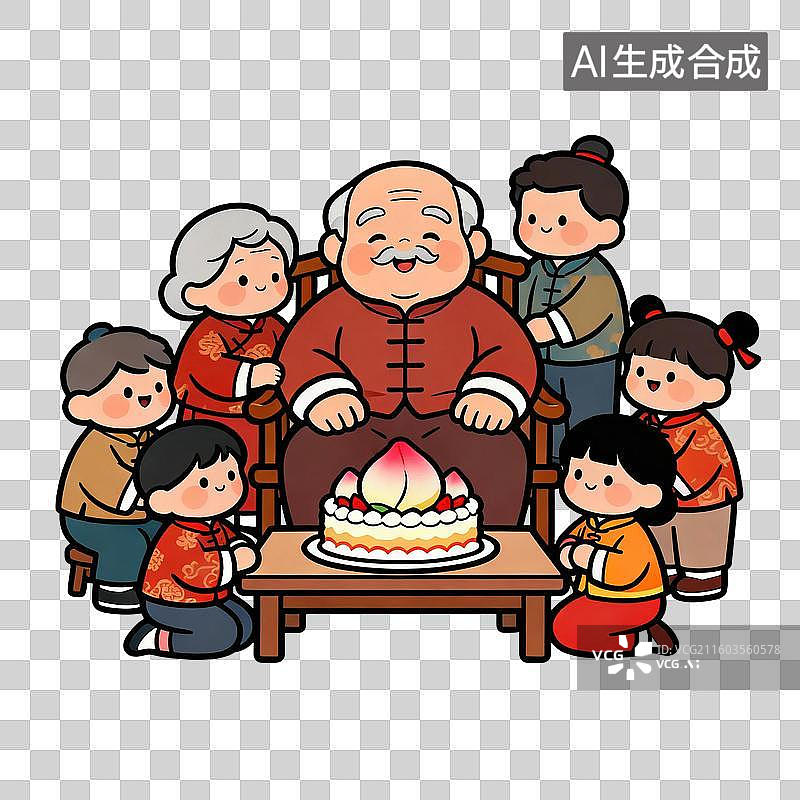 【AI数字艺术】家人围绕为老人庆生图片素材