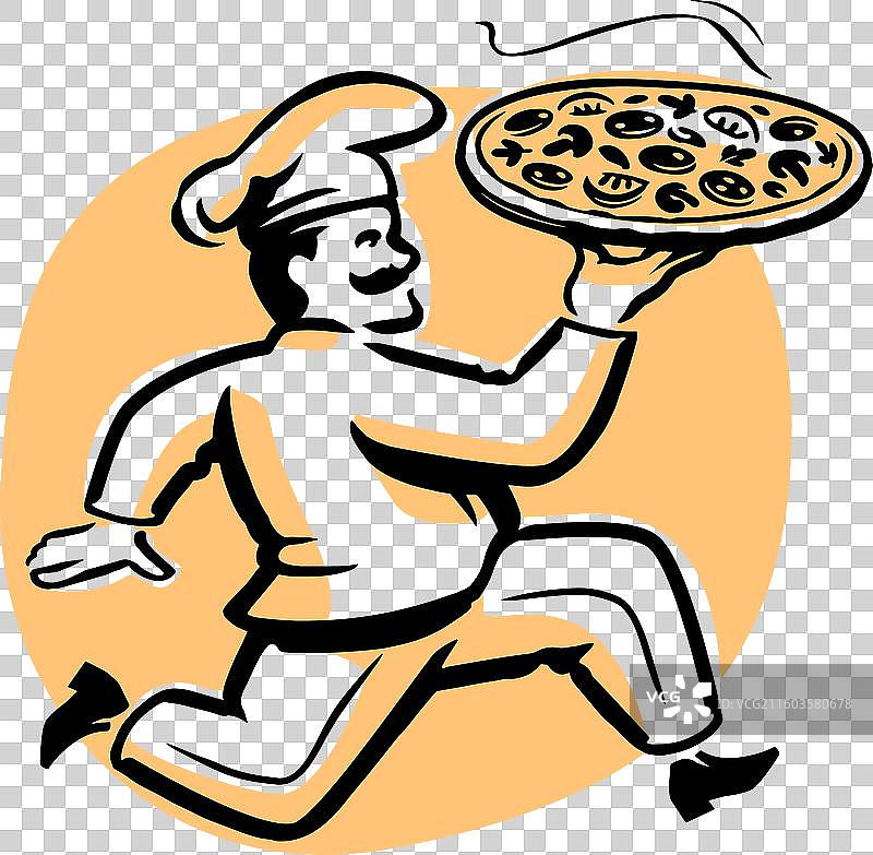 端着披萨的奔跑的男厨师父图片素材