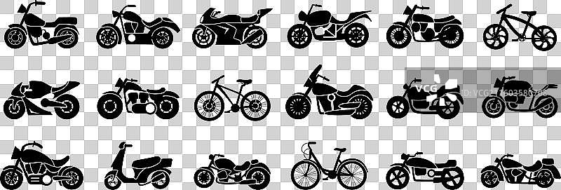 黑色摩托车图标、摩托车和自行车图片素材