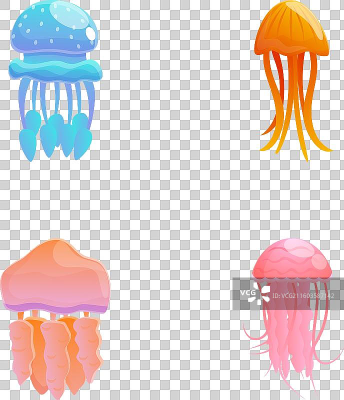 卡通风格的异域水母图标套装，各种样式图片素材