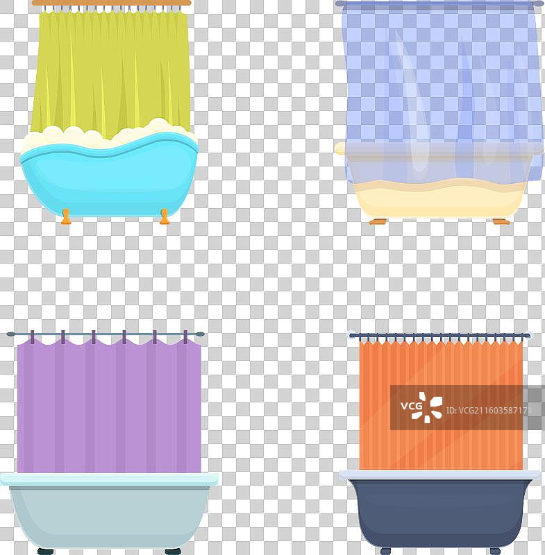 卡通风格的淋浴帘图标集合图片素材