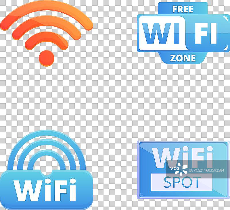 无线网络区域图标集，卡通风格图片素材