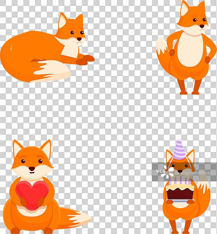 红色狐狸图标集 卡通 可爱 野生动物图片素材