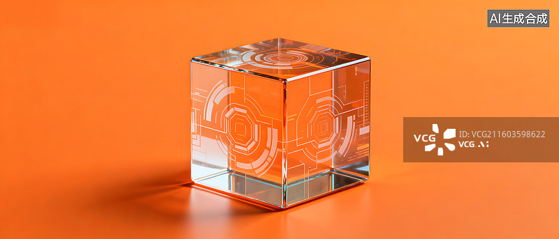 【AI数字艺术】透明立方体科技图案橙色背景图片素材
