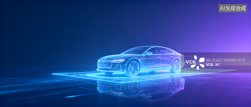 【AI数字艺术】未来感全息汽车悬浮展示图片素材