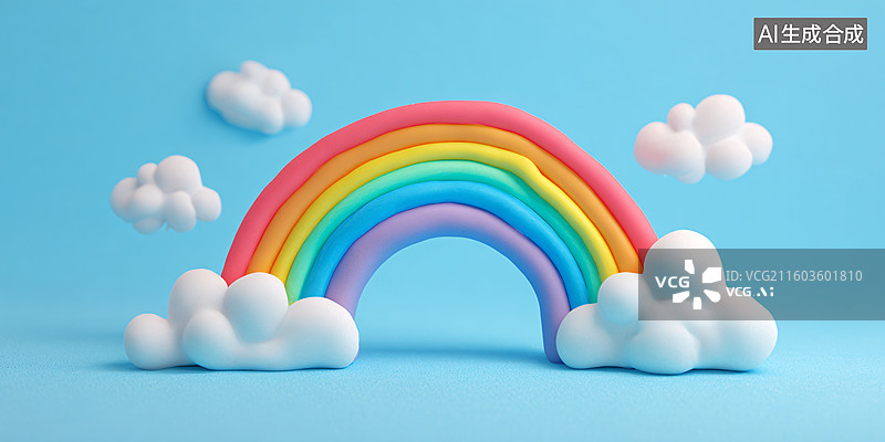 【AI数字艺术】彩色橡皮泥彩虹与云朵图片素材