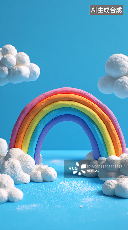 【AI数字艺术】彩色橡皮泥彩虹与云朵图片素材