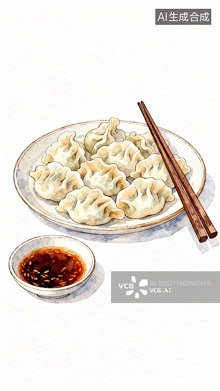 【AI数字艺术】一盘美味饺子配蘸料图片素材