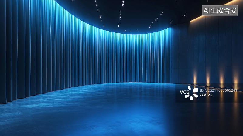 【AI数字艺术】蓝色灯光的现代室内空间图片素材