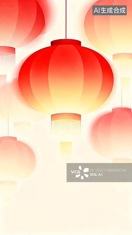 【AI数字艺术】手绘风格国风春节元宵节节日灯笼插画图片素材