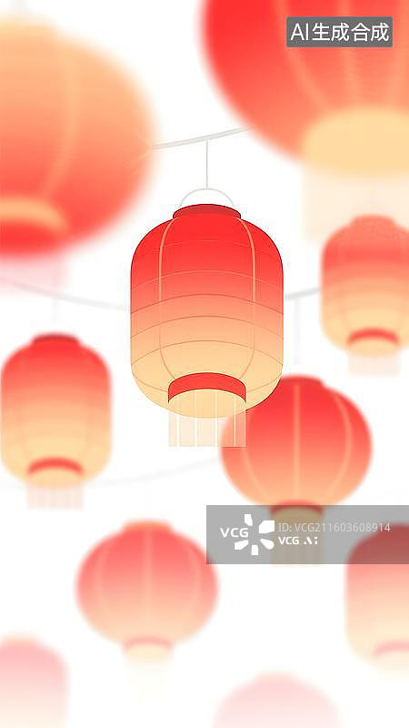 【AI数字艺术】手绘风格国风春节元宵节节日灯笼插画图片素材