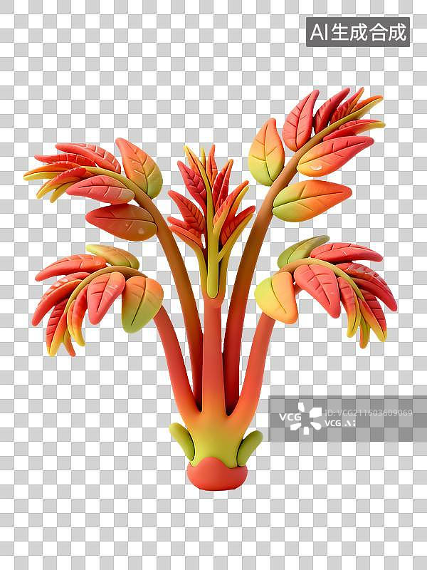 【AI数字艺术】3D粘土风谷雨节气元素香椿图片素材