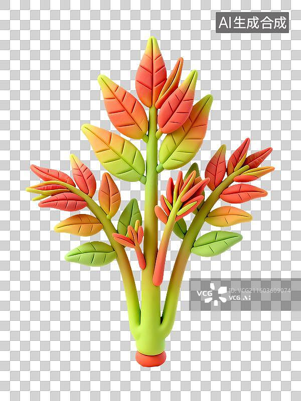 【AI数字艺术】3D粘土风谷雨节气元素香椿图片素材