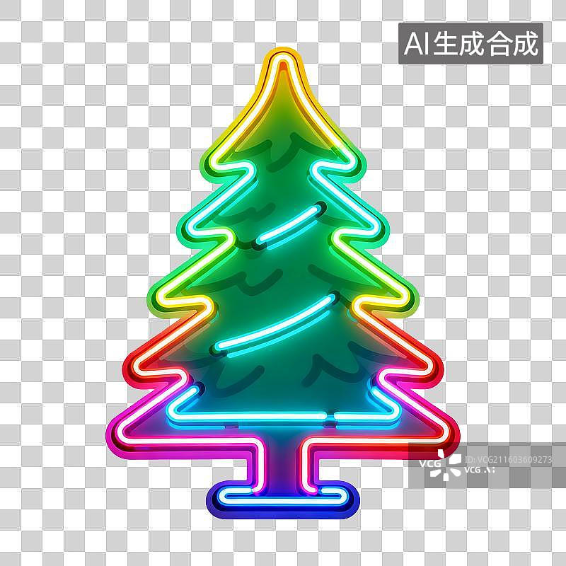 【AI数字艺术】霓虹灯色彩插画元素松树图片素材