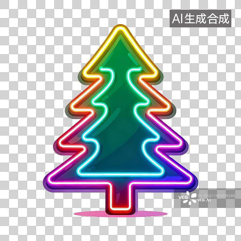 【AI数字艺术】霓虹灯色彩插画元素松树图片素材