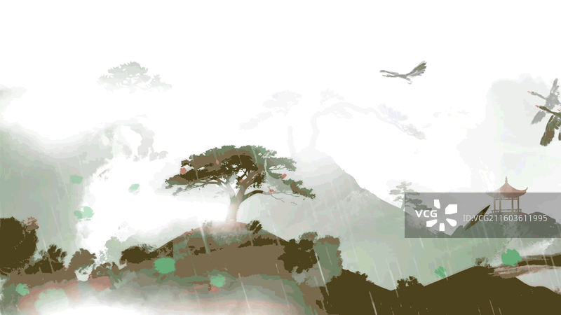 中国风 水墨 山水 高山 云雾 松树 风景 秋天 大雁 秋雨 凉亭 凄凉 高雅图片素材