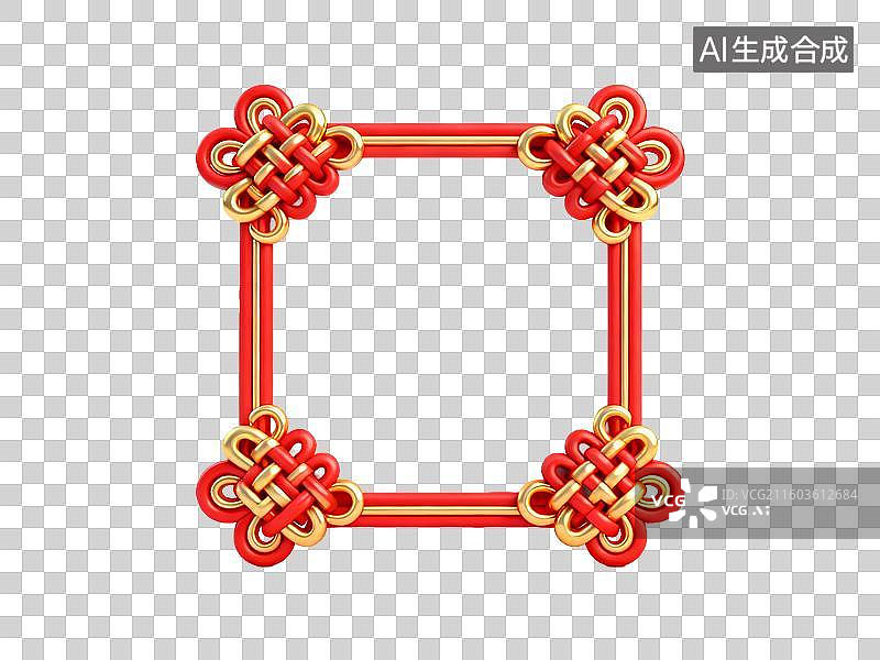 【AI数字艺术】红金中国结回字纹方形中式边框图片素材