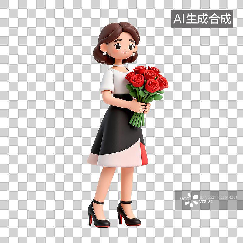 【AI数字艺术】手持红玫瑰的时尚女性图片素材