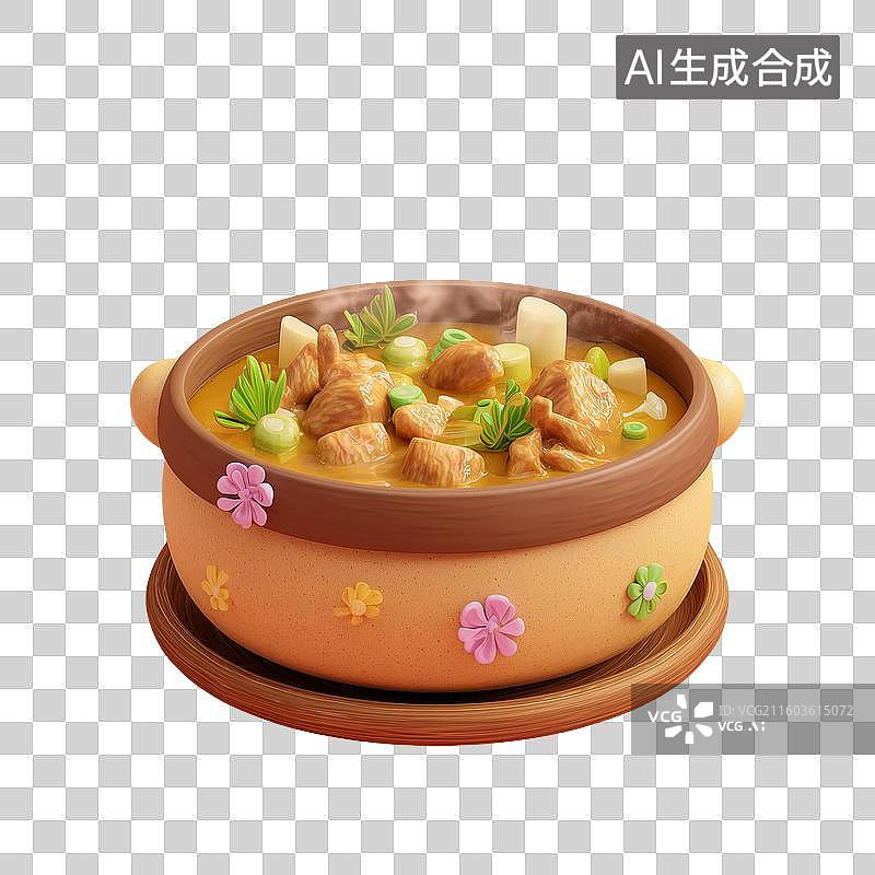 【AI数字艺术】黏土炖鸡汤3D场景图片素材