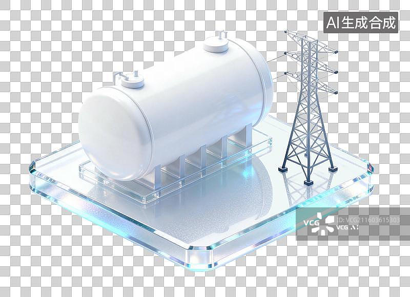 【AI数字艺术】新能源科技图标  输电塔和储罐组合图片素材