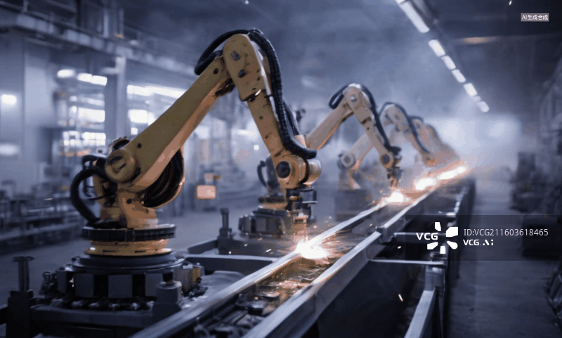 【AI数字艺术】工业机器人焊接作业图片素材