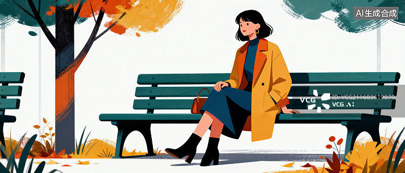 【AI数字艺术】秋天，坐在椅子的女人 唯美人物插画图片素材